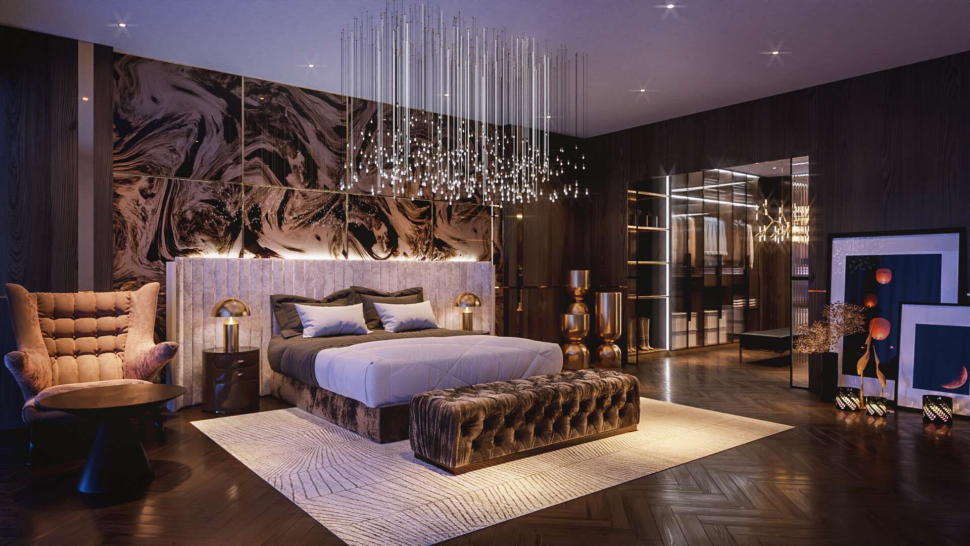 Luxury Bedroom with colorful lightings
