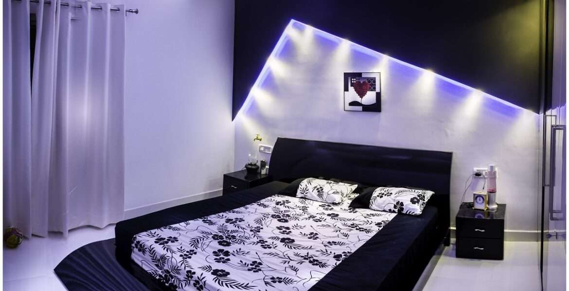 bedroom interior with LED lighting