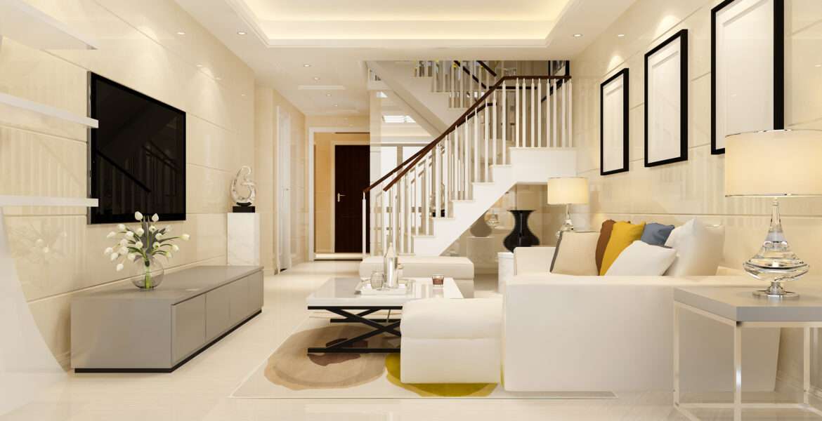 3d rendering white wood living room near bedroom upstair