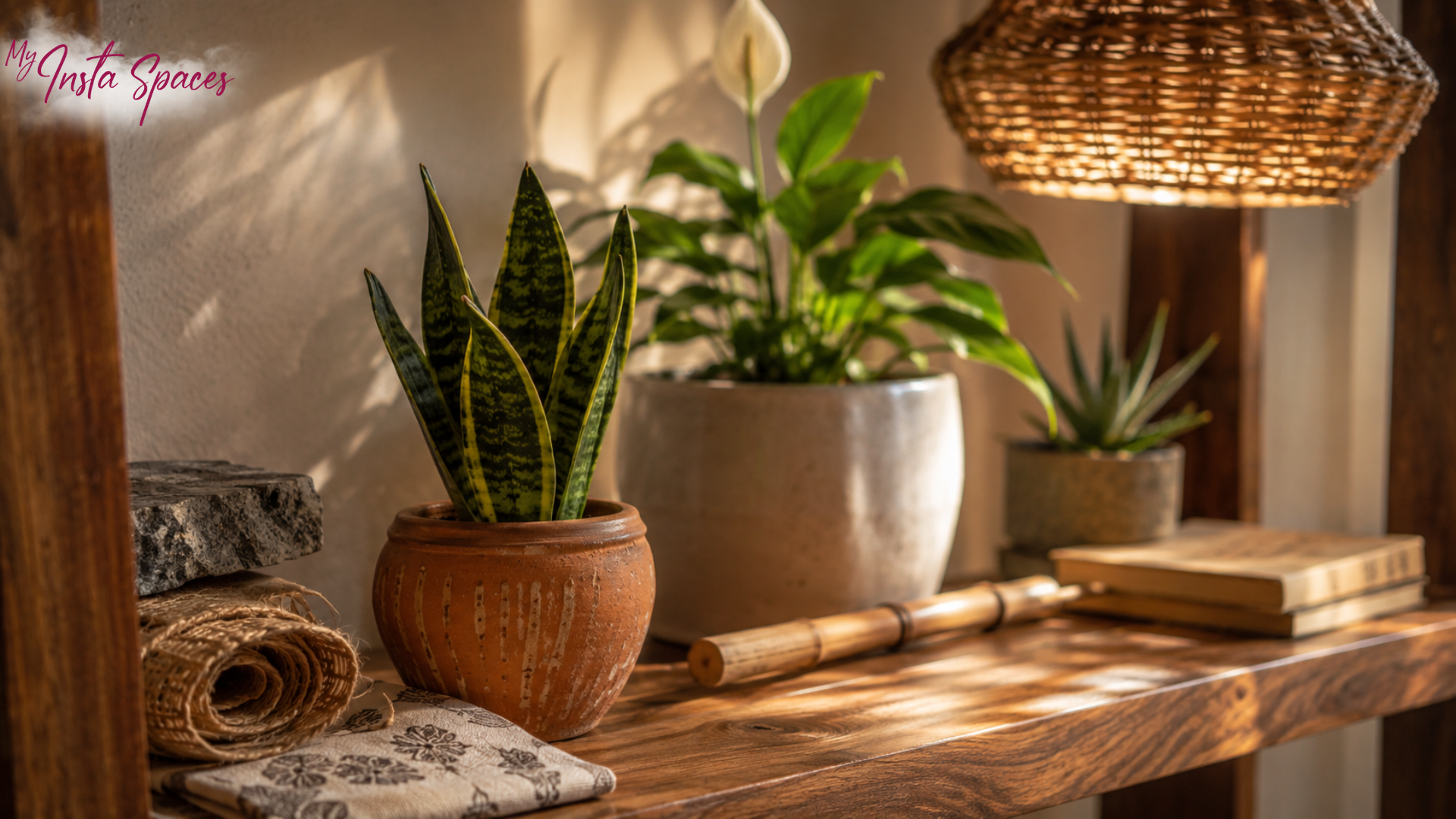 Indoor plants and natural materials for biophilic home decor