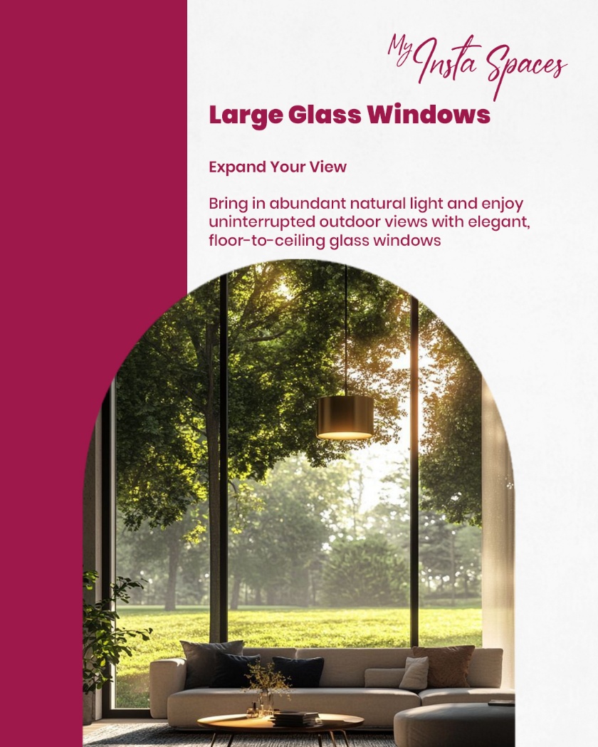 Large glass window designs for Bangalore villas and garden facing spaces