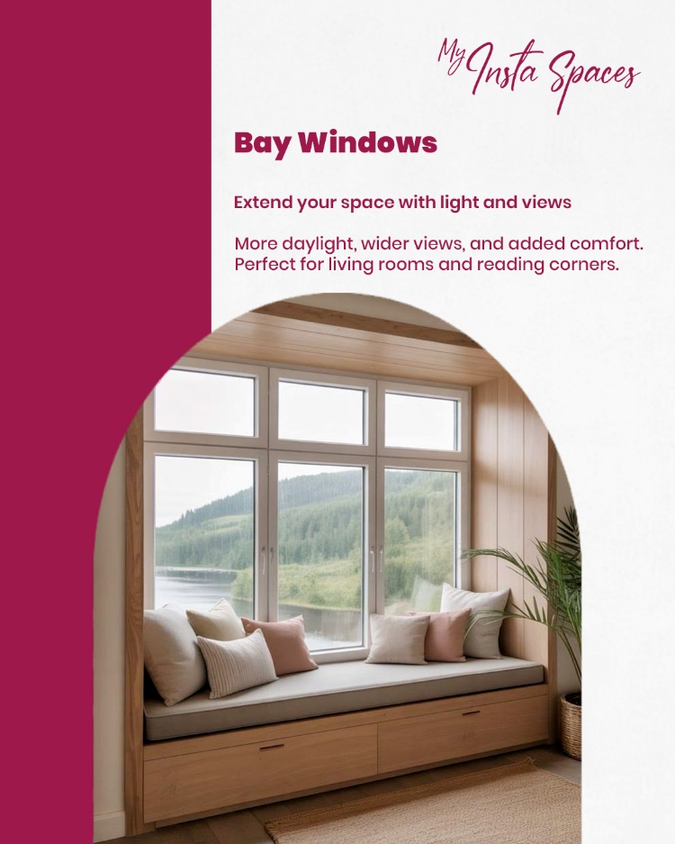 Bay window designs for Bangalore homes with extra seating and natural light