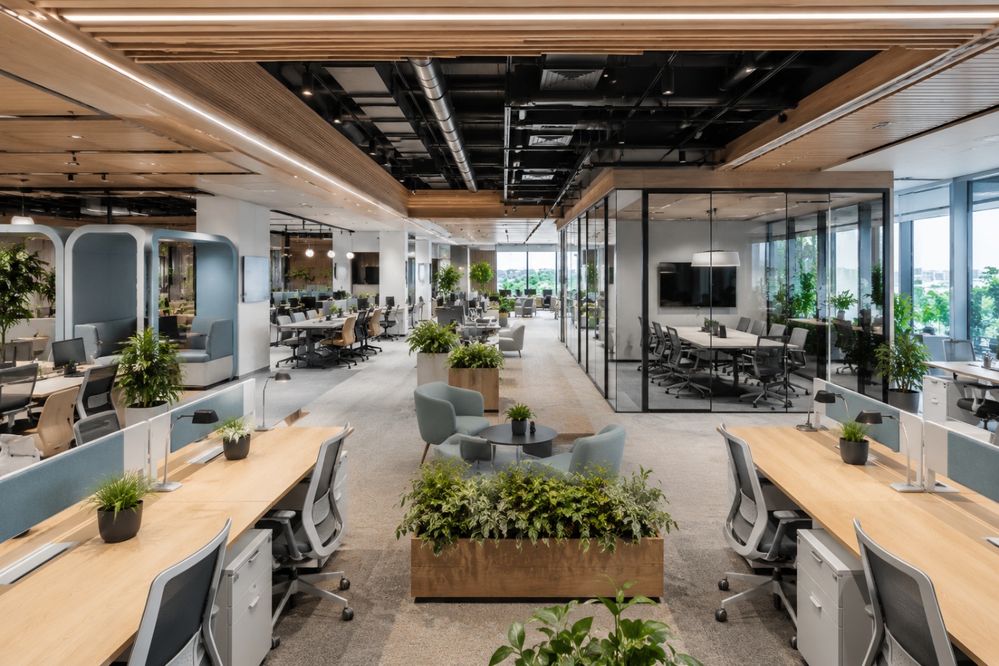 Productive and functional office design with flexible work areas